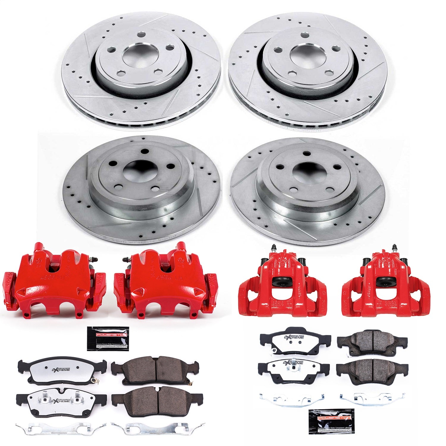 PowerStop Front and Rear Z36 Truck & Tow Kit with Calipers | 2017–2019 Jeep Grand Cherokee (KC7413-36)