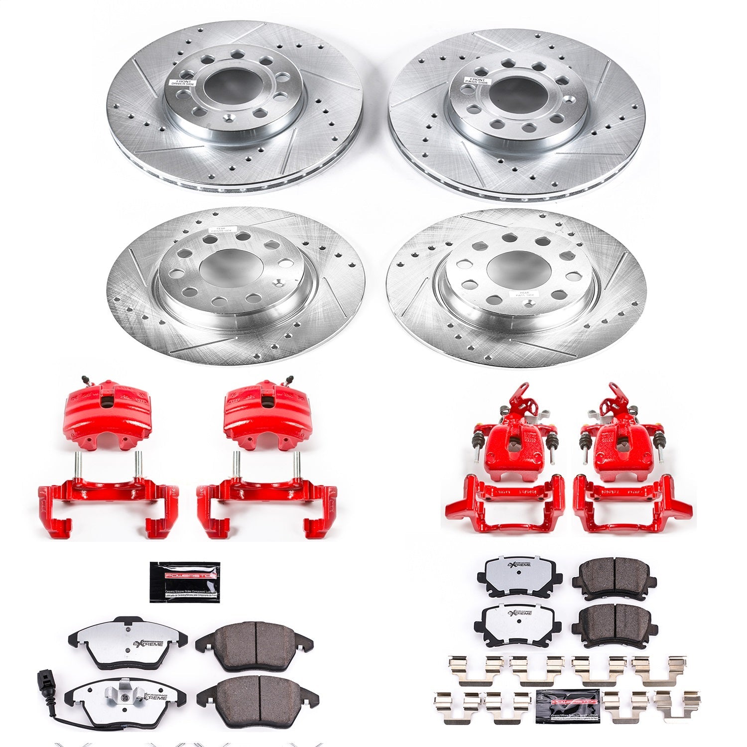 PowerStop Front & Rear Z26 Street Warrior Brake Kit with Calipers | 2010 Volkswagen Golf (KC7837-26)