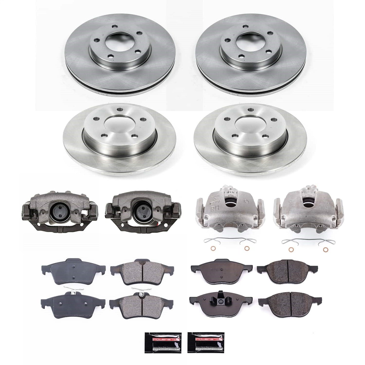 PowerStop Front and Rear Autospecialty Kit with Calipers | 2010–2013 Mazda 3 (KCOE121B)