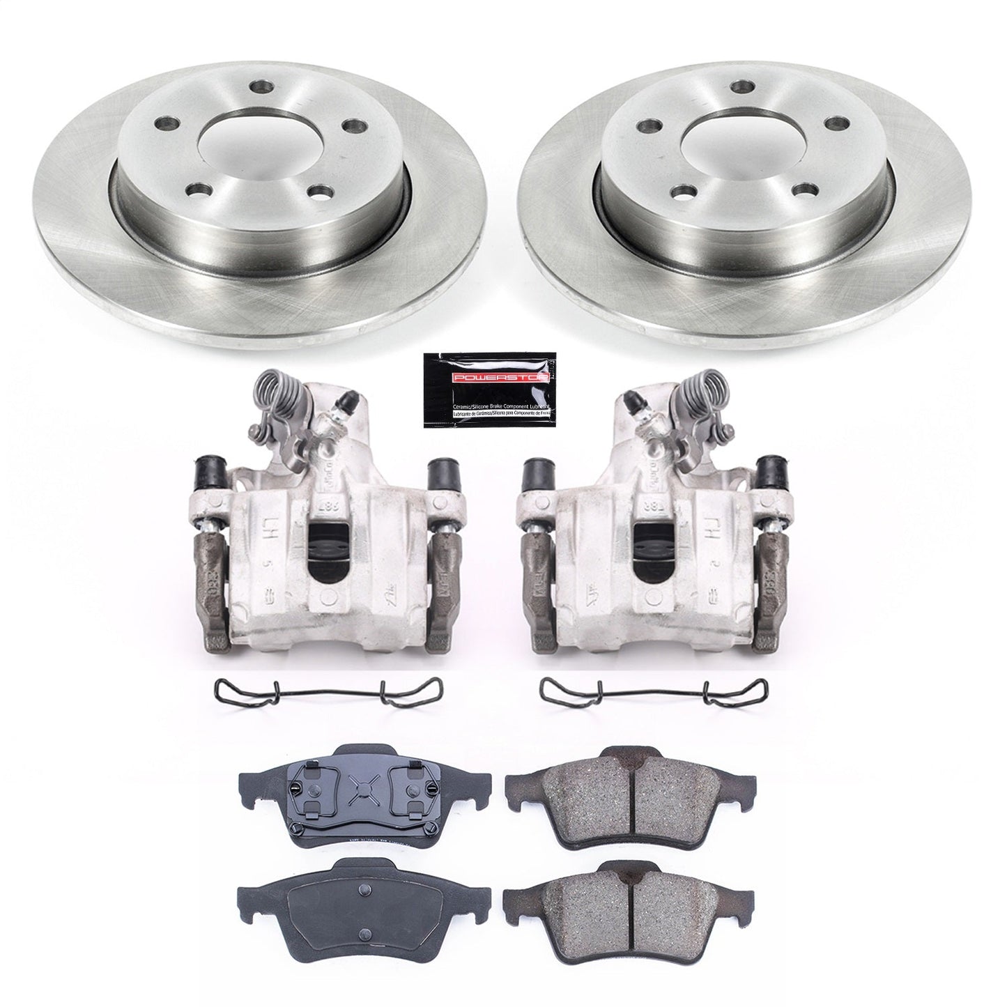 PowerStop Rear Brake Kit with Calipers | 2004–2005 Mazda 3 (KCOE124)