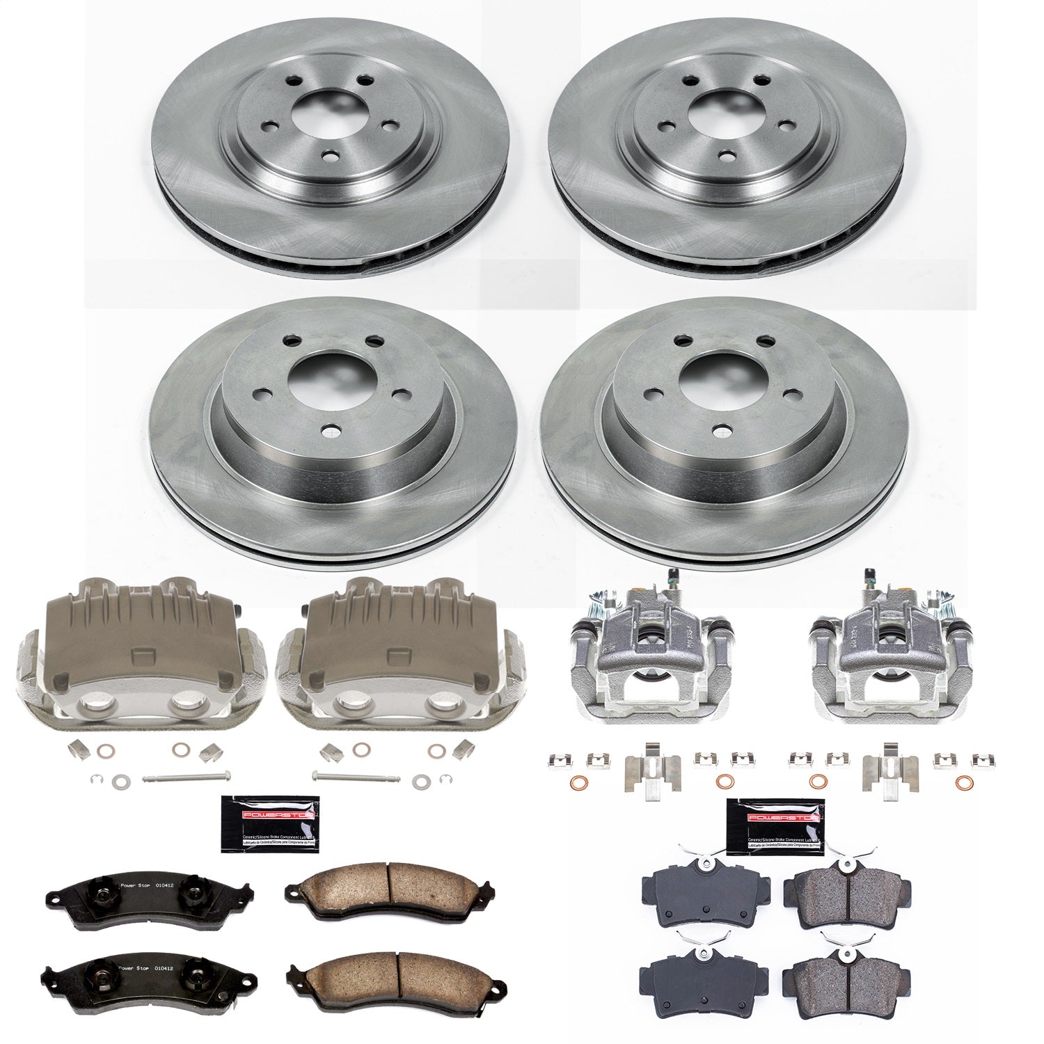 PowerStop Front & Rear Autospecialty Brake Kit with Calipers | 1994–1998 Ford Mustang (KCOE1305D)
