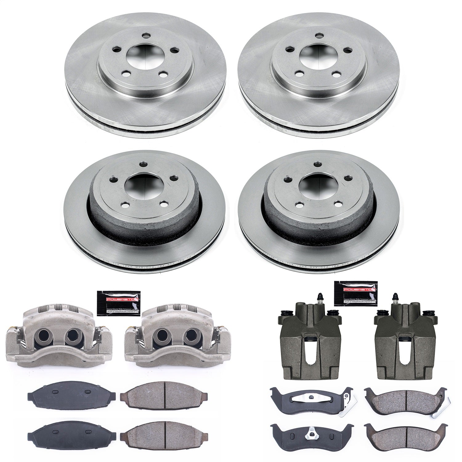 PowerStop Front & Rear Autospecialty Kit with Calipers | 2003–2011 Ford Crown Victoria (KCOE1365)