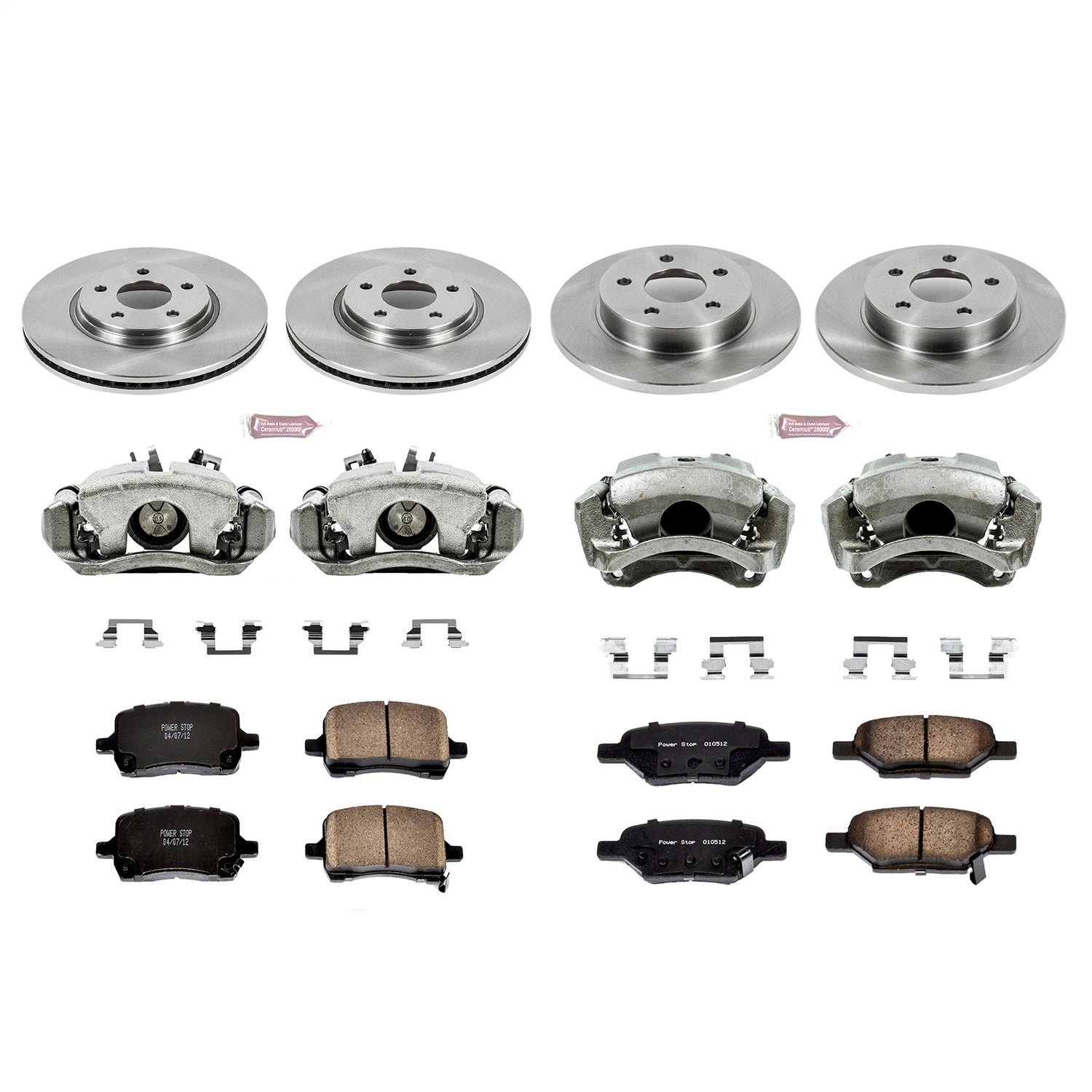 PowerStop Front & Rear Brake Kit with Calipers | 2004–2008 Chevrolet Malibu (KCOE1612A)