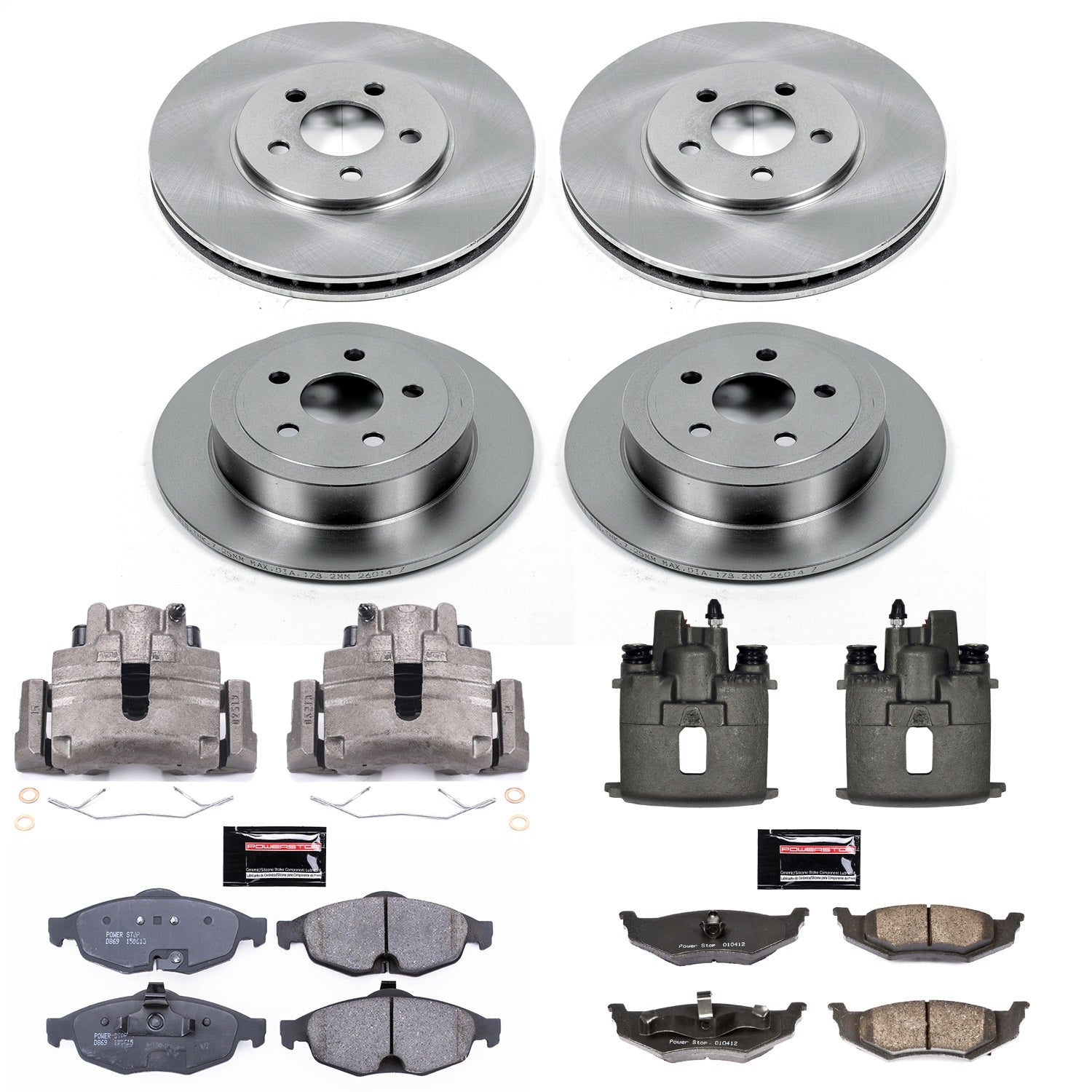 PowerStop Front & Rear Brake Kit with Calipers | 2001–2006 Chrysler Sebring (KCOE1685)