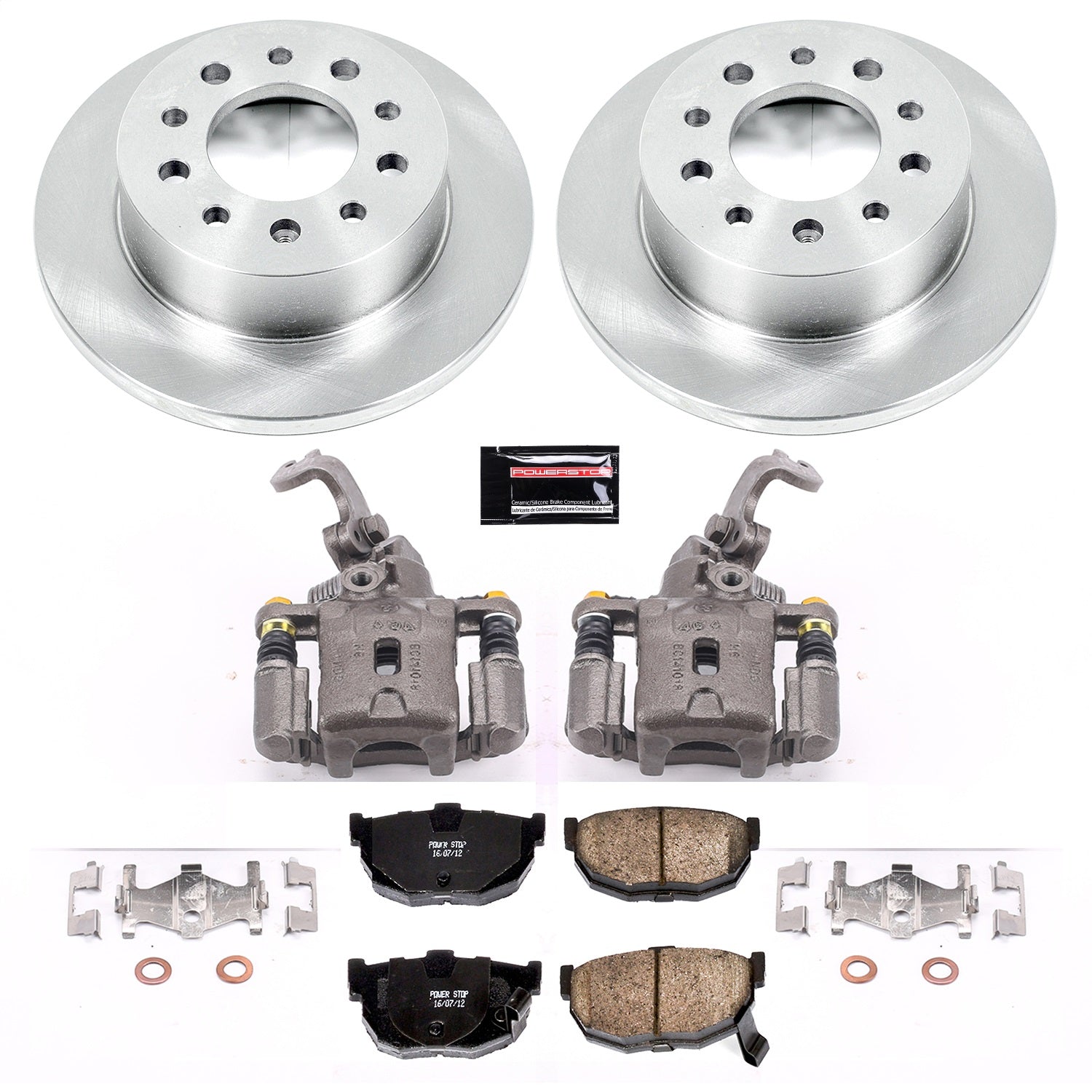 PowerStop Rear Brake Kit with Calipers | 2003–2008 Hyundai Tiburon (KCOE170)