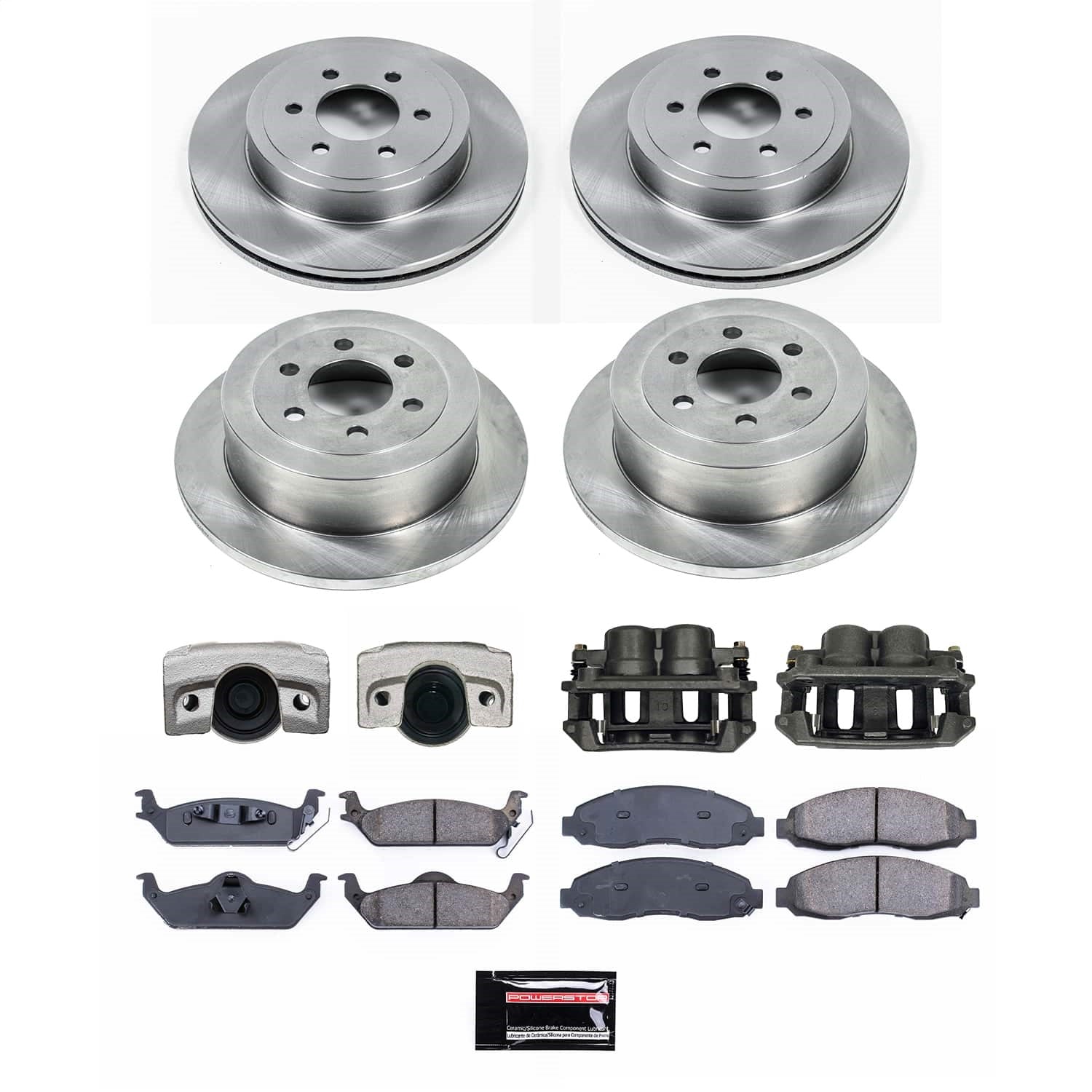 PowerStop Front and Rear Autospecialty Kit with Calipers | 2003–2004 Dodge Dakota (KCOE2188)