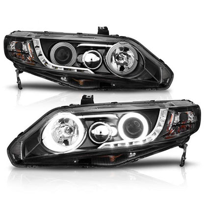 ANZO Black Projector Headlights with Halo | 2006-2011 Honda Civic 4DR (121454)