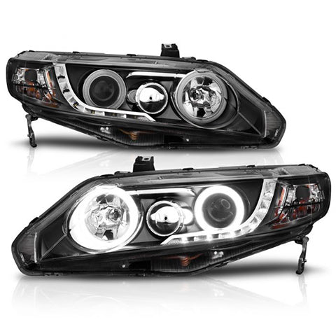 ANZO Black Projector Headlights with Halo | 2006-2011 Honda Civic 4DR (121454)