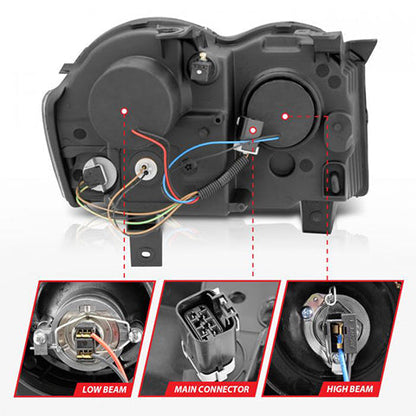 ANZO Black Projector Headlights w/ RX Halo | 2008-2010 Jeep Grand Cherokee (111213)