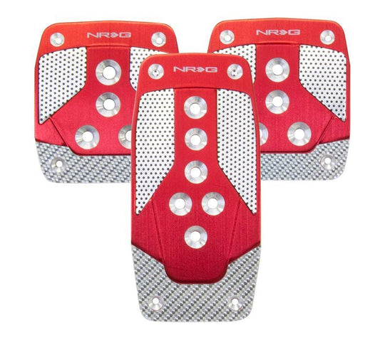 NRG Aluminum Sport Pedal Red w/ Silver Carbon MT
