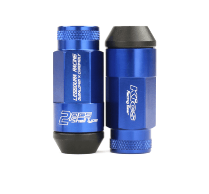 Project Kics Leggdura Racing Shell Type Lug Nuts 53mm Open-End 12X1.25 Blue (16+4 Locks)