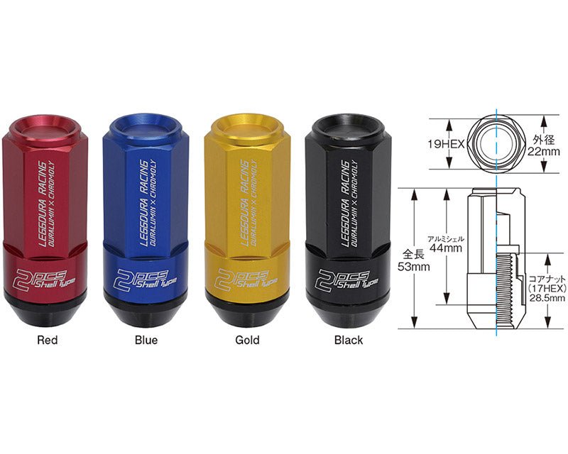 Project Kics Leggdura Racing Shell Type Lug Nuts 53mm Closed-End 12X1.25 Red (16+4 Locks)