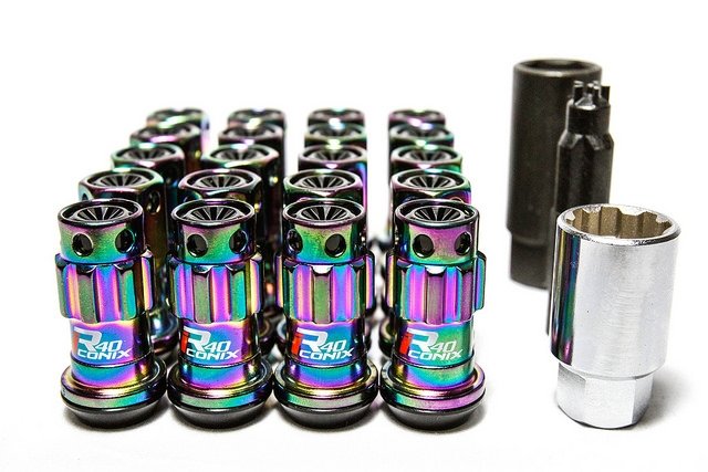 Project Kics R40 Iconix Lug Nuts Neochrome with Black Cap 12x1.25 (16+4 Locks)