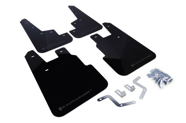 Rally Armor UR Mud Flaps Black w/Grey Logo | 2014-2015 Subaru Forester (MF28-UR-BLK/GRY)