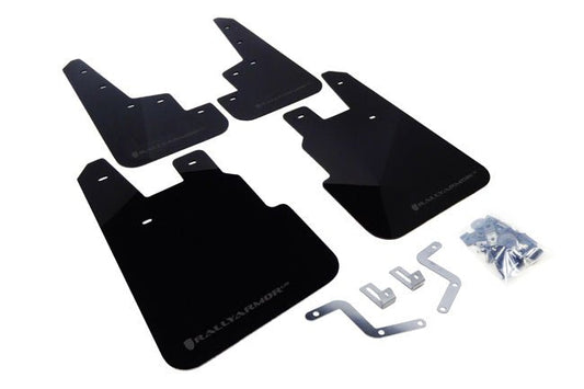 Rally Armor UR Mud Flaps Black w/Grey Logo | 2014-2015 Subaru Forester (MF28-UR-BLK/GRY)