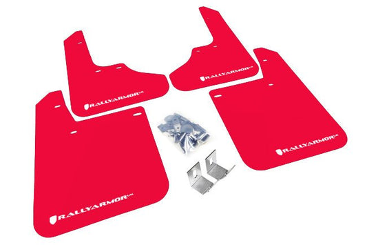 Rally Armor UR Mudflaps Red Urethane White Logo 1993-2001 Impreza