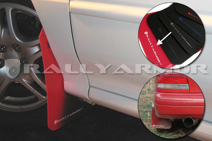 Rally Armor UR Mudflaps Red Urethane White Logo 1993-2001 Impreza