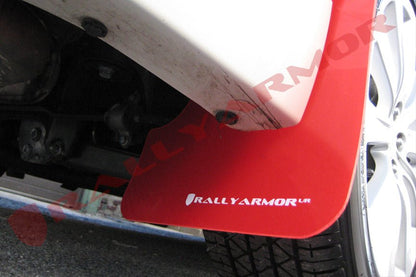Rally Armor UR Mudflaps Red Urethane White Logo 2008-2011 Impreza / 2008-2010 WRX