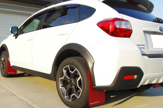 Rally Armor UR Mudflaps Red Urethane White Logo 2013-2017 Crosstrek XV