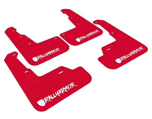 Rally Armor UR Mudflaps Red Urethane White New Era Logo 2018-2023 Crosstrek