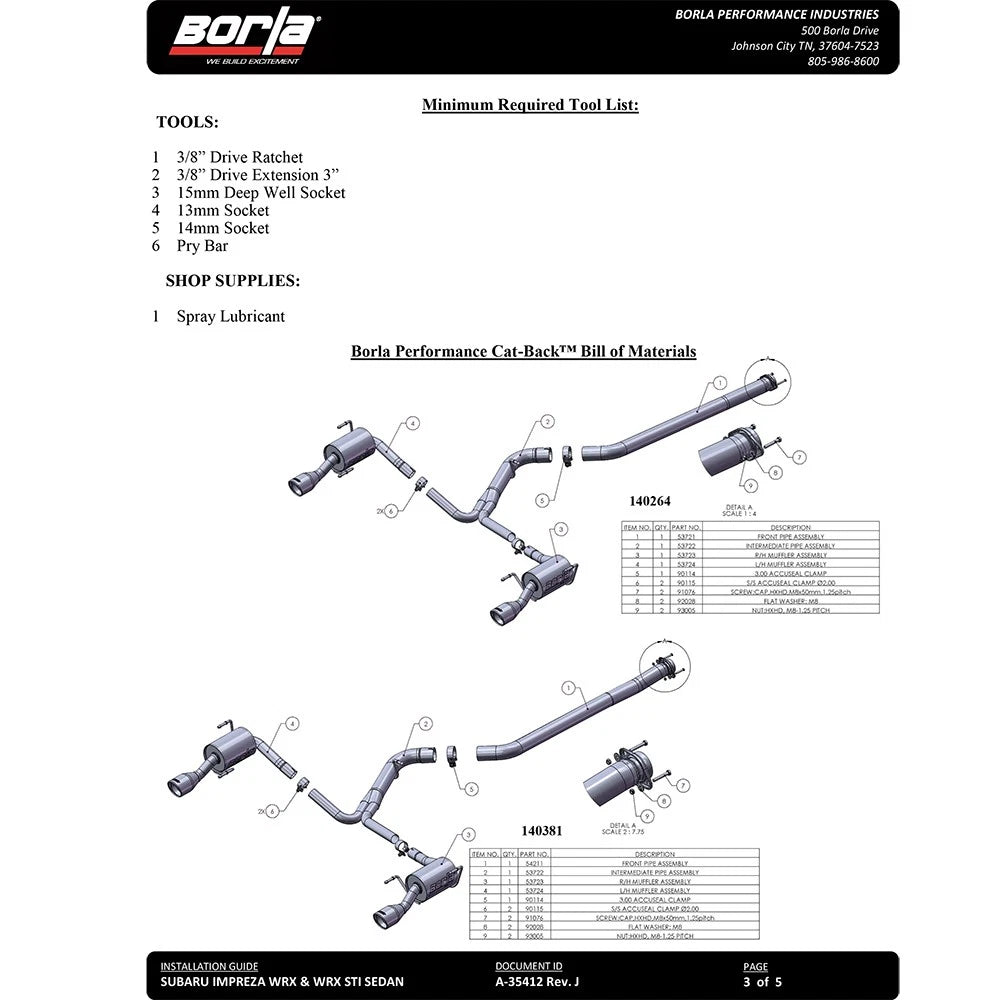 Borla S-Type Cat-Back Exhaust | 2015-2020 Subaru WRX/STI (140595)