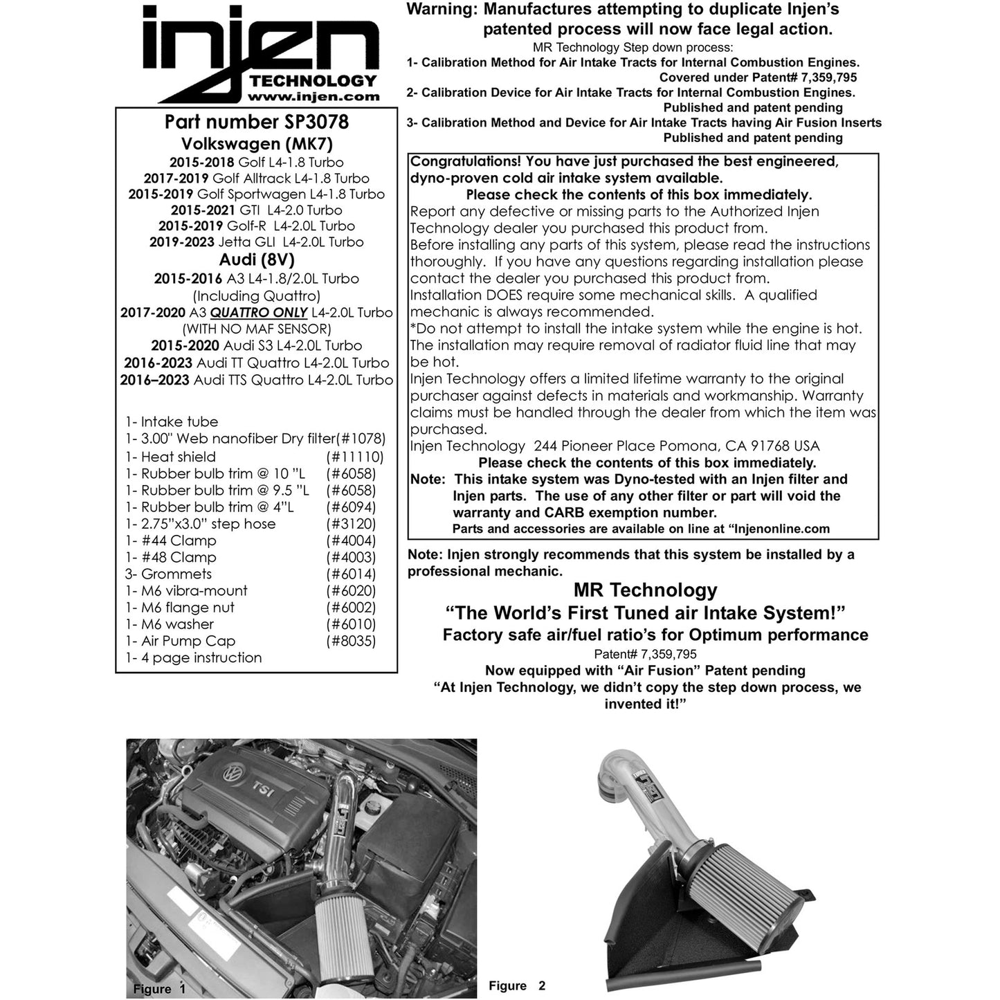 Injen 15-18 VW Golf/GTI MK7 2.0L Turbo TSI Polished SRI w/MR Tech + Heat Shld | Volkswagen Golf / GTI / Audi A3 / S3 / Golf R (09-20) (SP3078P)