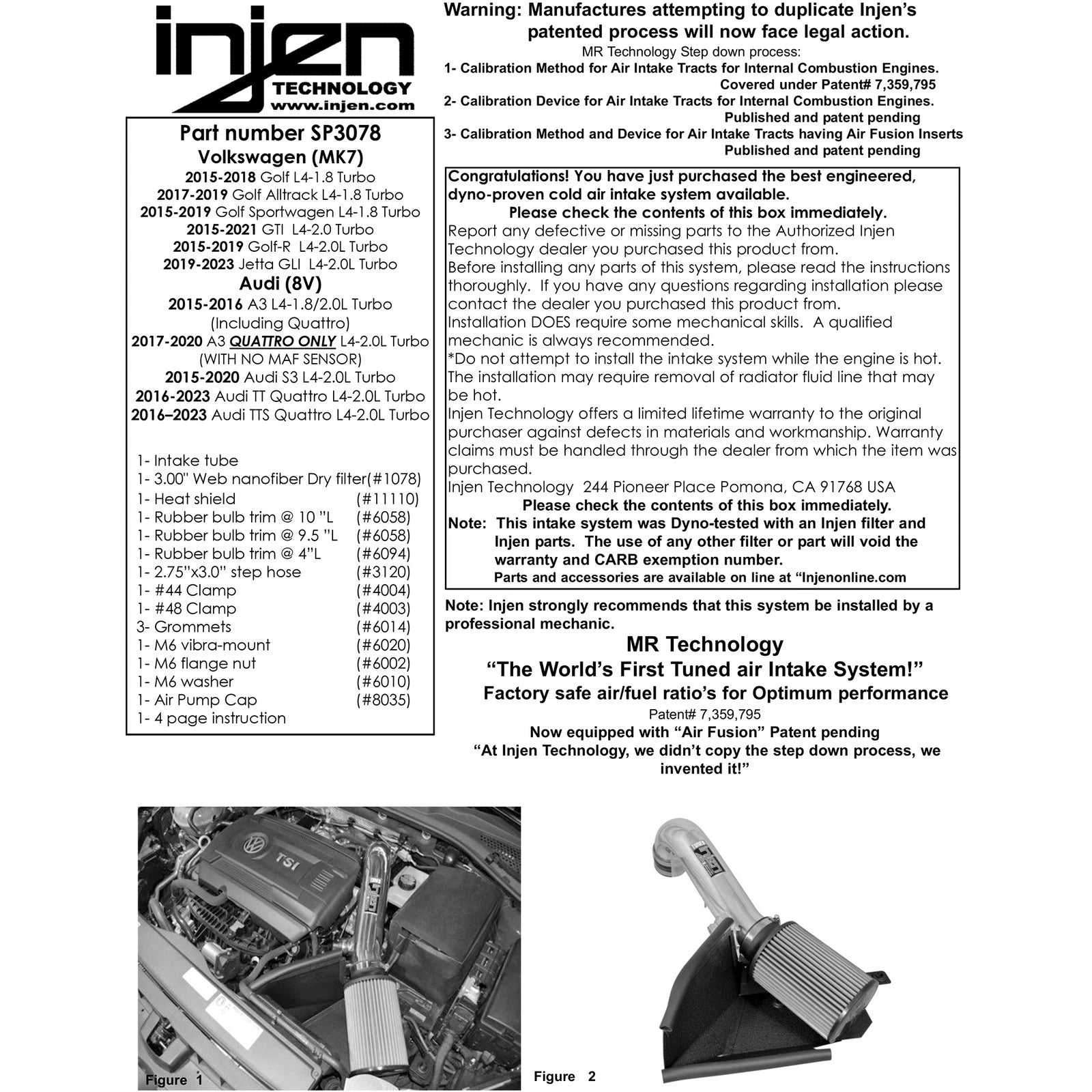 Injen 15-18 VW Golf/GTI MK7 2.0L Turbo TSI Polished SRI w/MR Tech + Heat Shld | Volkswagen Golf / GTI / Audi A3 / S3 / Golf R (09-20) (SP3078P)