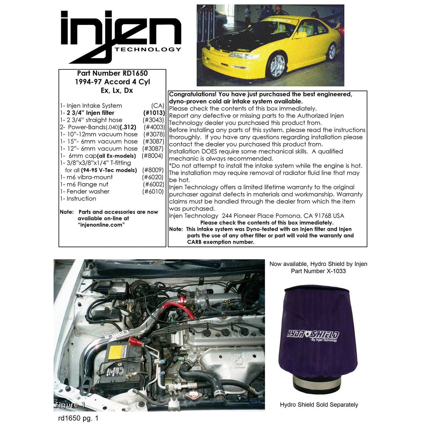 Injen Cold Air Intake | 1994-1997 Honda Accord (RD1650P)