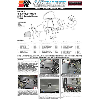 K&N AirCharger Performance Intake | Chevrolet Colorado V6-3.6L F/I (17-18) (63-3104)