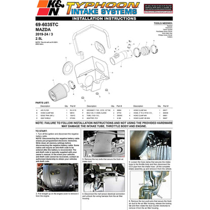 K&N Typhoon Cold Air Intake | Mazda 3 (19-20) L4-2.5L (69-6035TC)