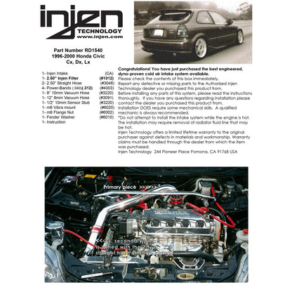 Injen Polished Cold Air Intake System | Honda Civic Cx/Dx/Lx (96-00) (RD1540P)