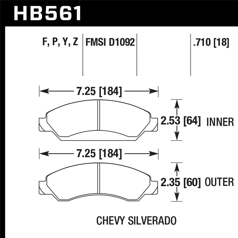 Hawk HB561F.710 HPS Front Brake Pads | Chevy Silverado/Suburban/Tahoe/GMC (05-25) (HB561F.710)