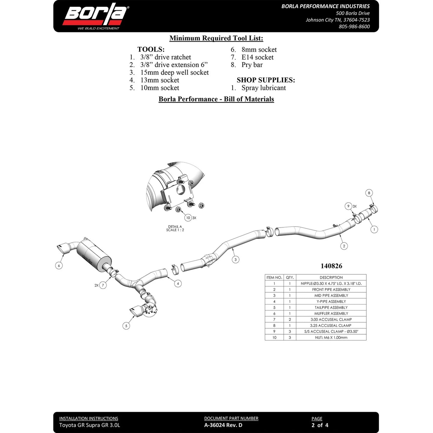 Borla 140826 ATAK Stainless Cat Back Exhaust System Kit for 20-25 GR Supra 3.0L