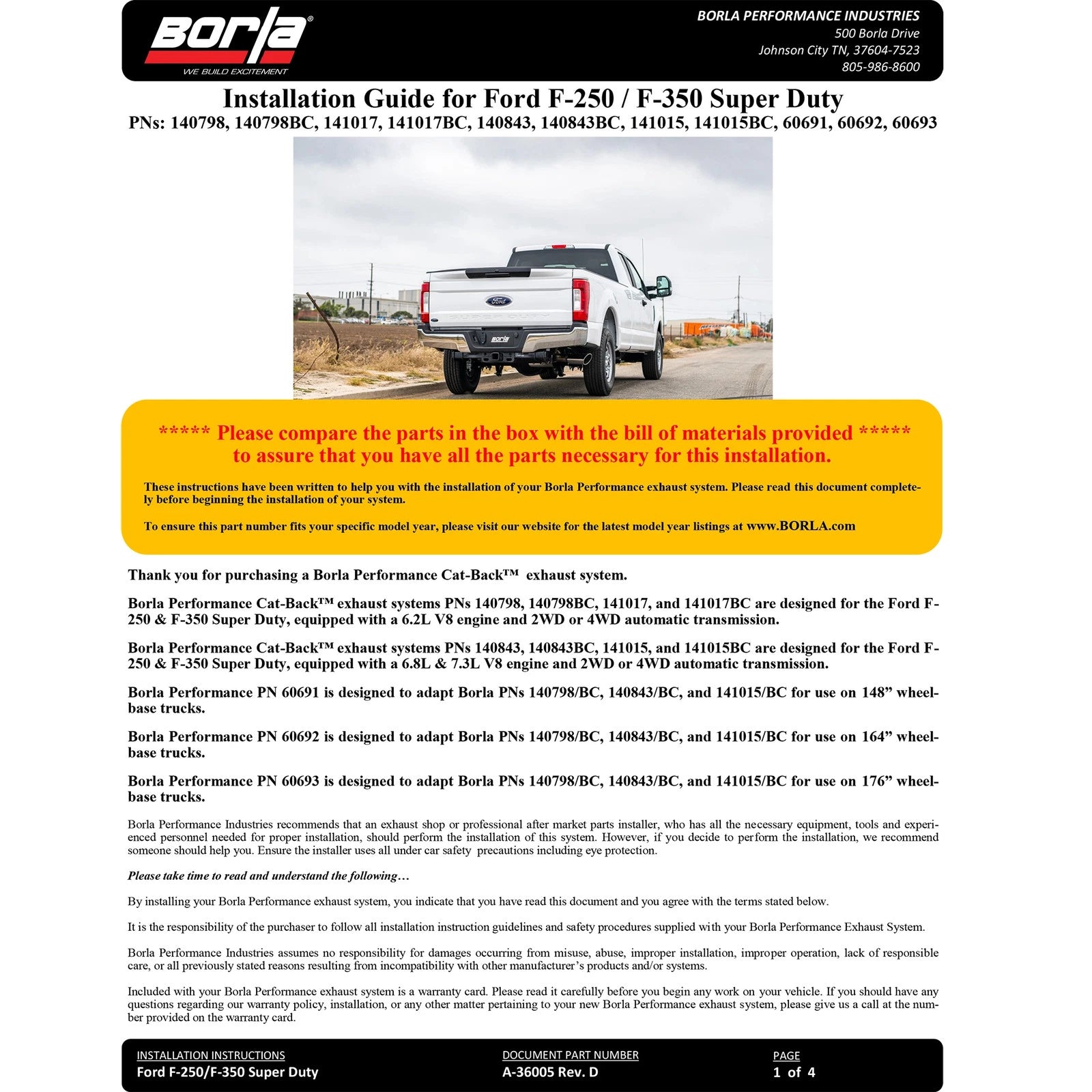 Borla 141017BC ATAK Stainless Cat Back Exhaust System for 17-22 F-250 F-350 6.2L