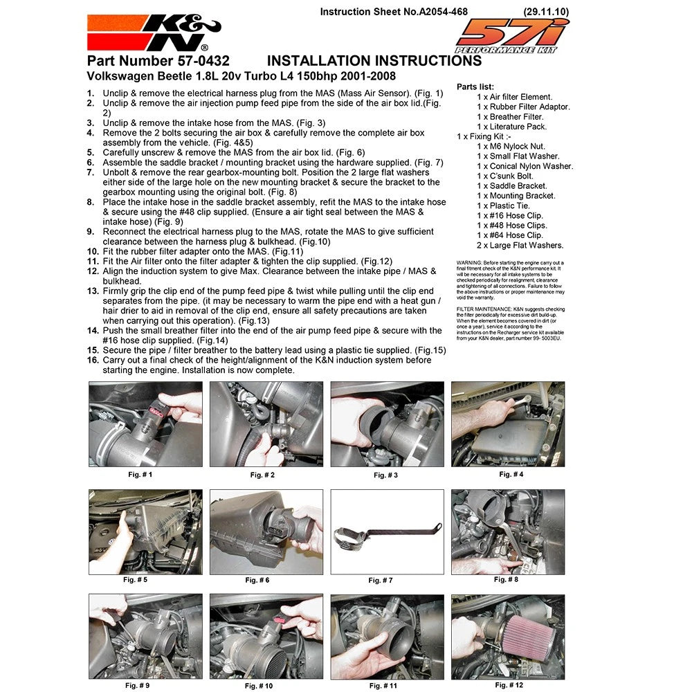 K&N 57-0432 Performance Cold Air Intake System Kit for 2001-2008 VW Beetle 1.8L