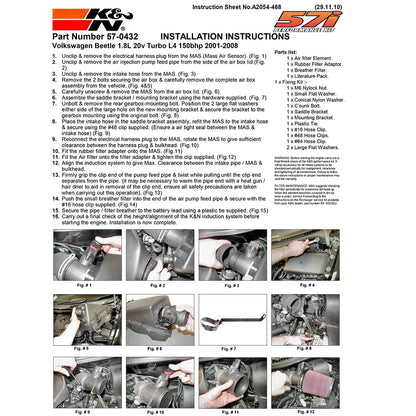 K&N 57-0432 Performance Cold Air Intake System Kit for 2001-2008 VW Beetle 1.8L