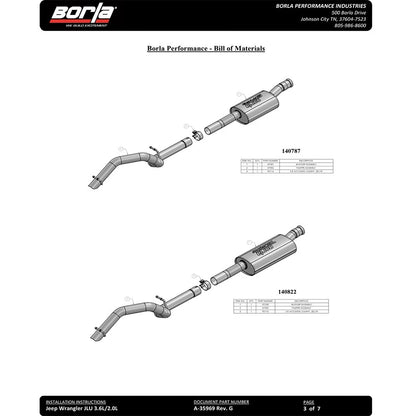 Borla 3.6L AT/MT 4WD Touring Cat-back | Jeep Wrangler (18-20) (140846)