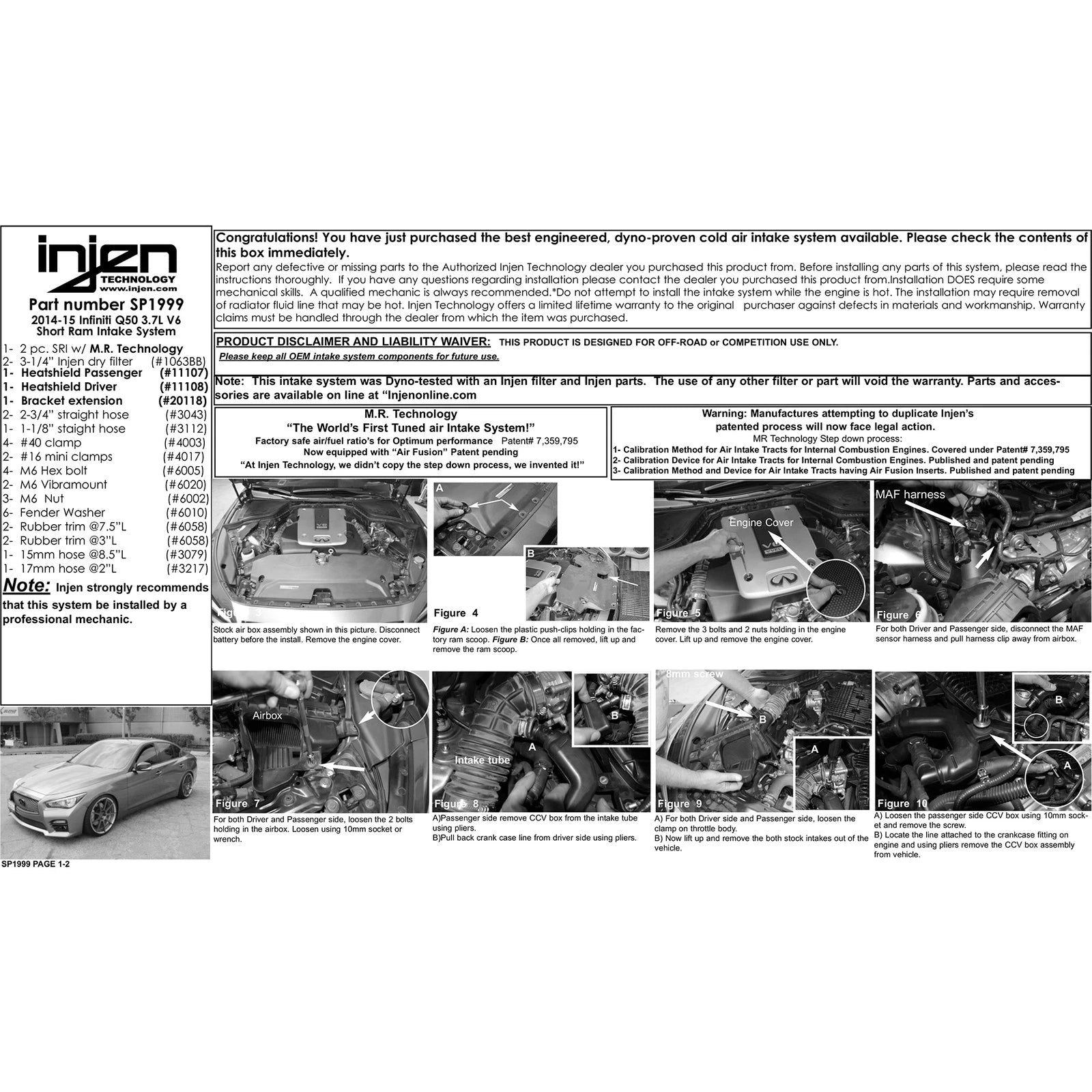 Injen Dual Short Ram Intake | Infiniti Q50 / M45 / G35 (05-10 / 07-15 / 13-21) (SP1999BLK)