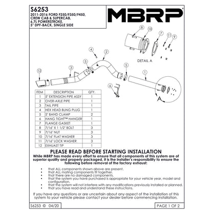 MBRP 5in T409 Single Side Exit Exhaust System | Ford F250/350/450 6.7L (15) (S62530409)