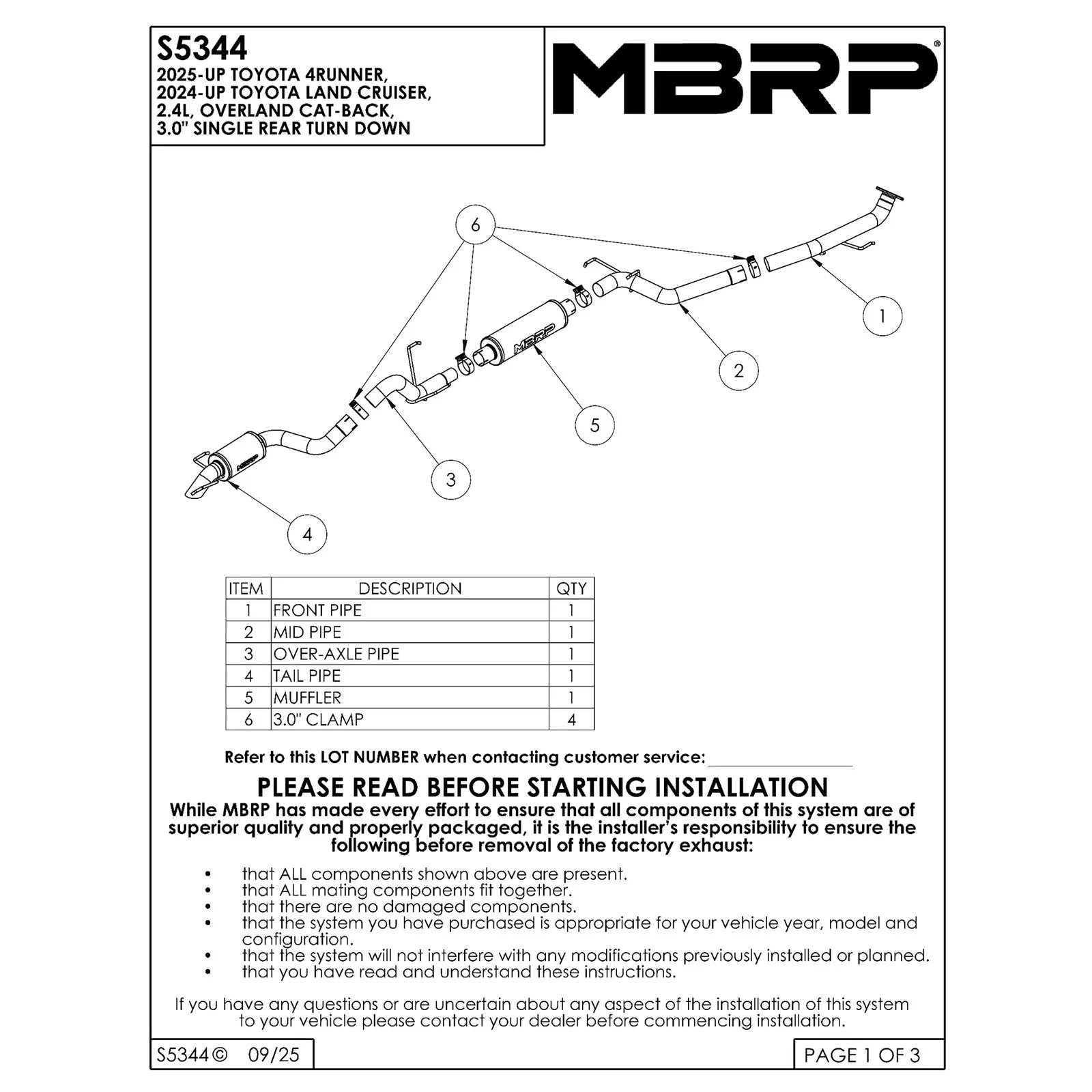 MBRP 3in Single Rear High-Clearance Turn Down | Toyota 4Runner (25-26) (S5344AL)