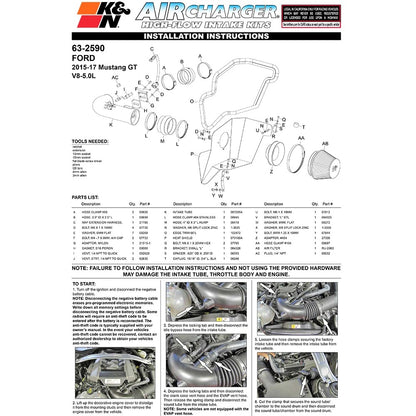 K&N 2015 Ford Mustang GT 5.0L V8 F/I Performance Intake Kit | Ford Mustang (15) (63-2590)