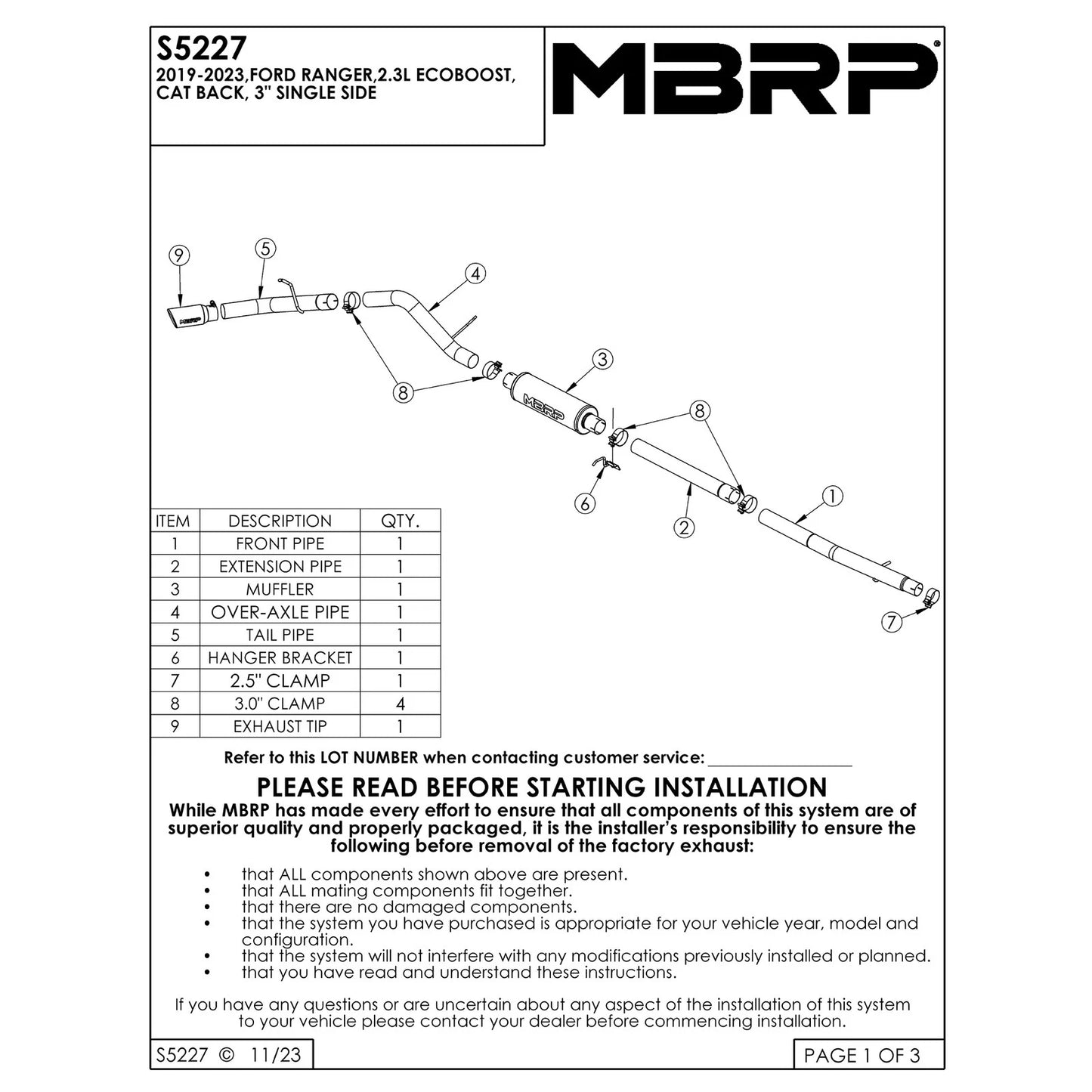 MBRP 3in AL Cat-Back Single Side Exit w/ 4in OD Tip | Ford Ranger Ecoboost 2.3L (19) (S5227AL)