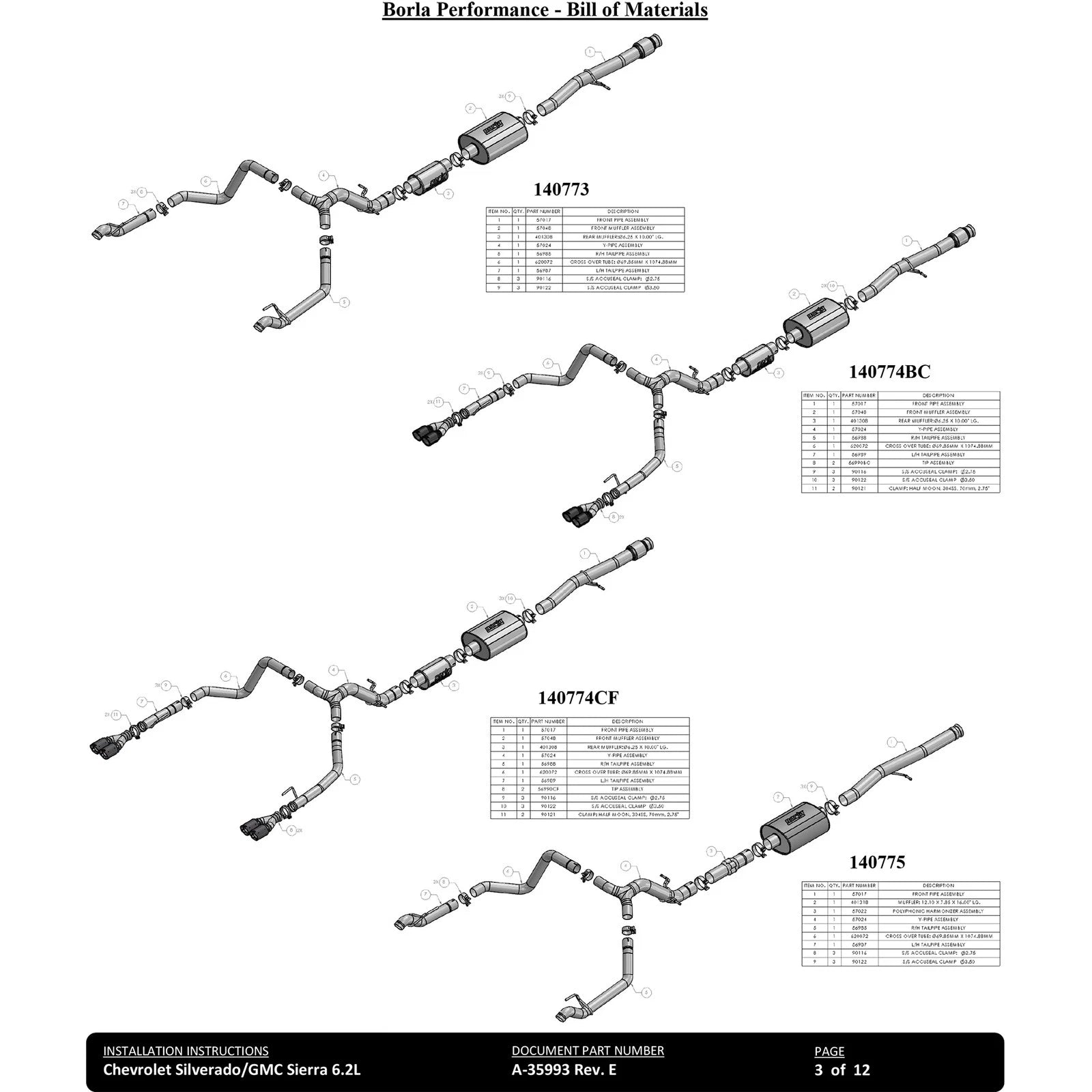 Borla 6.2L CC SB 147.5in WB S-Type Cat-Back | Chevrolet Silverado 1500 ZR2 & AT4X (140914)