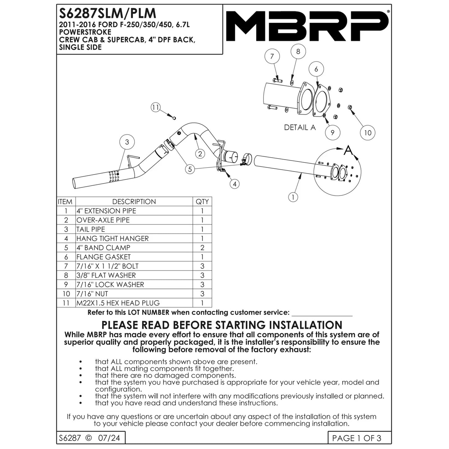 MBRP Armor Plus T409 SS 4in Filter Back Side Exit Exhaust | F-250/350/450 11-16 (S6287SLM)