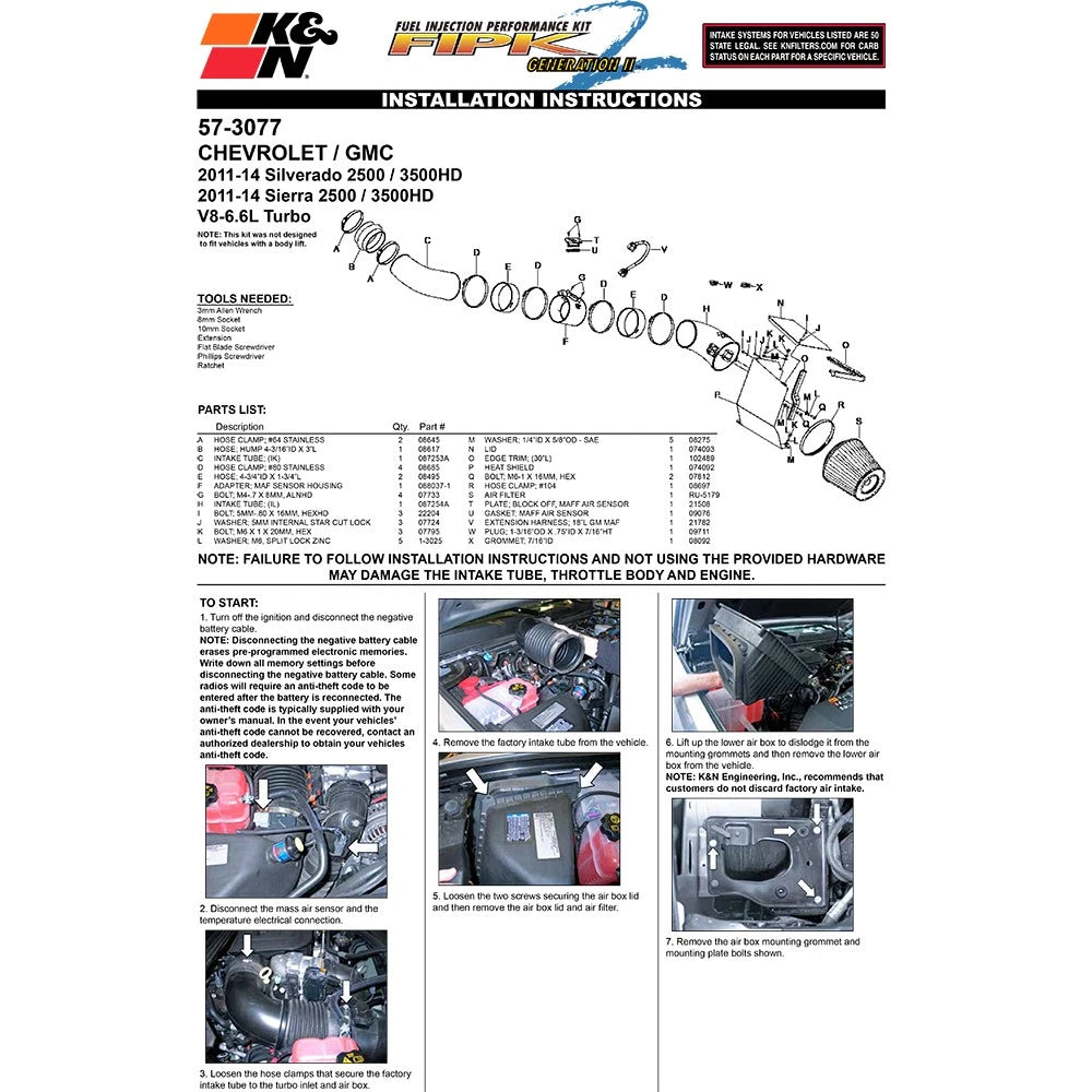 K&N Performance Intake Kit | Chevrolet/GMC 2500/3500 V8 6.6L (57-3077)