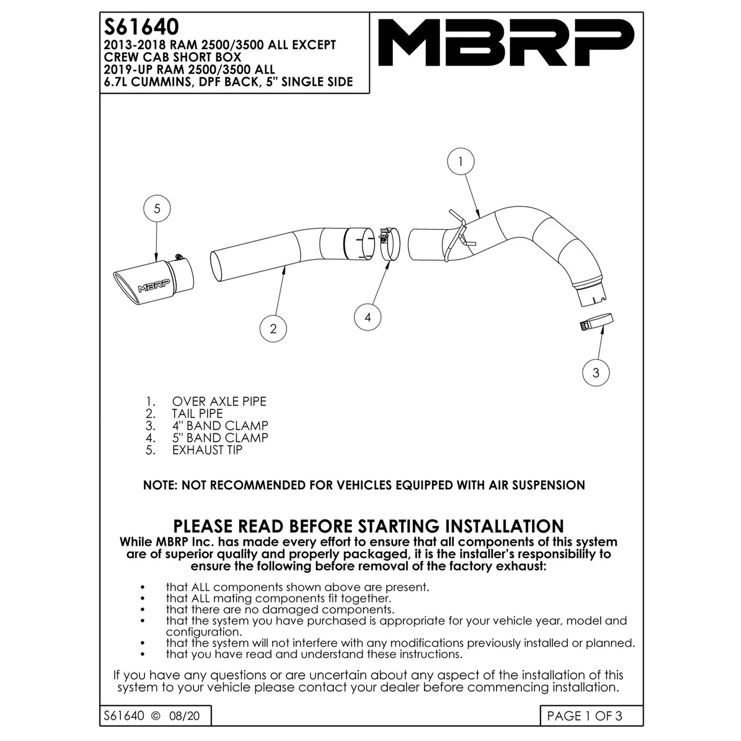 MBRP 13-14 Dodge Ram 2500/3500 6.7L Alum Filter Back Exhaust | Dodge 10-26 (S61640AL)