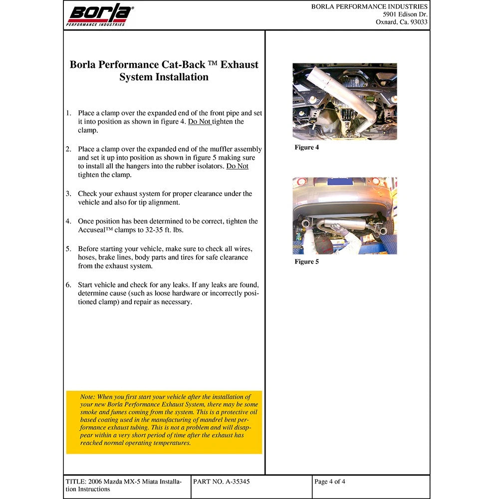 Borla Cat-Back Exhaust System - S-Type | 2006-2015 Mazda MX-5 Miata 2.0L (140169)