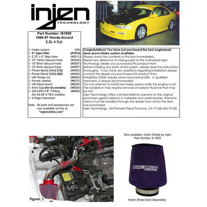 Injen Short Ram Intake | 1994 - 1997 Honda Accord (IS1650P)