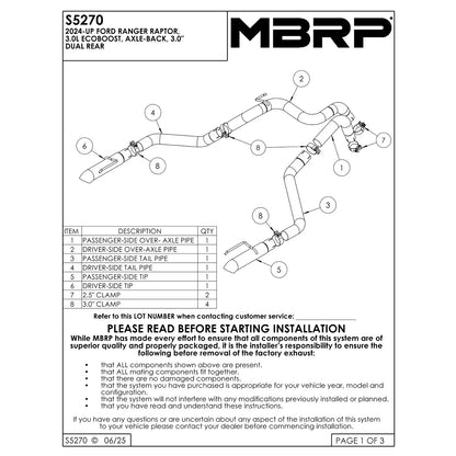 MBRP 3in D&R Axle Back Exhaust | Ford Ranger (22-26) (S5270BLK)