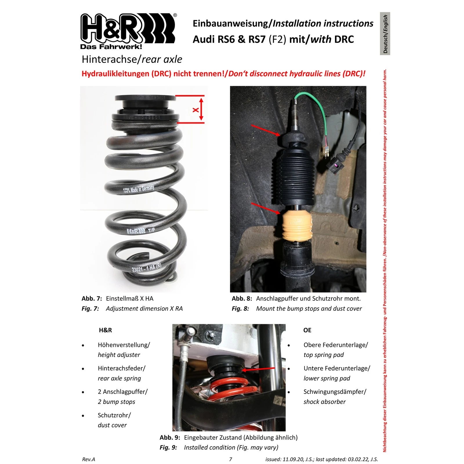 H&R VTF Adj Lowering Springs | Audi RS6 Avant AWD / RS-Sport Susp Plus w/ DRC (20-23) (23021-1)